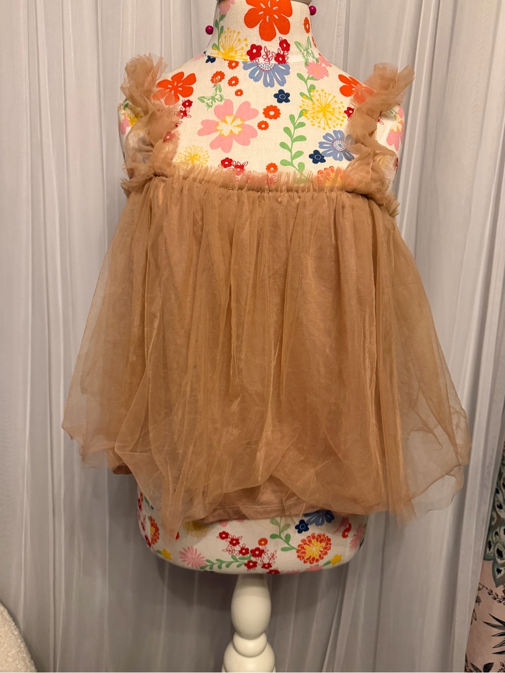 Women’s Tan Tulle Cropped Tank Top